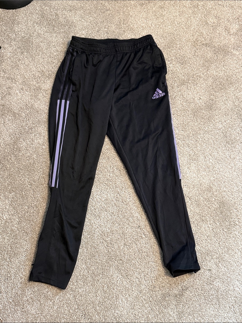 adidas Black Joggers with Lavender Stripe Accents